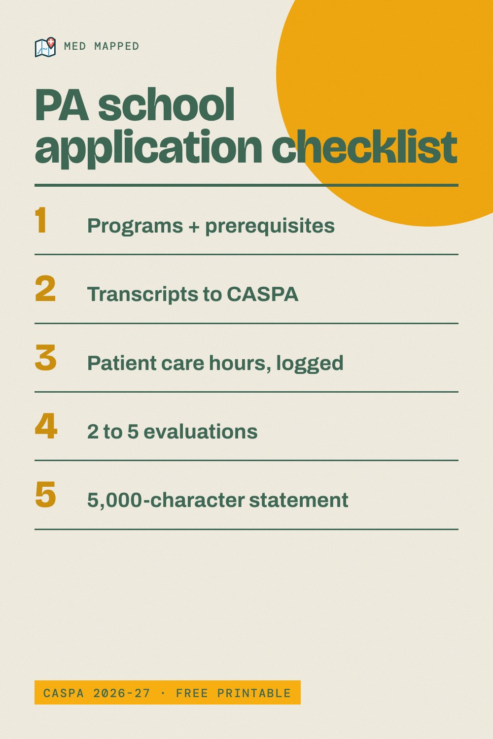 PA school application checklist printable for CASPA
